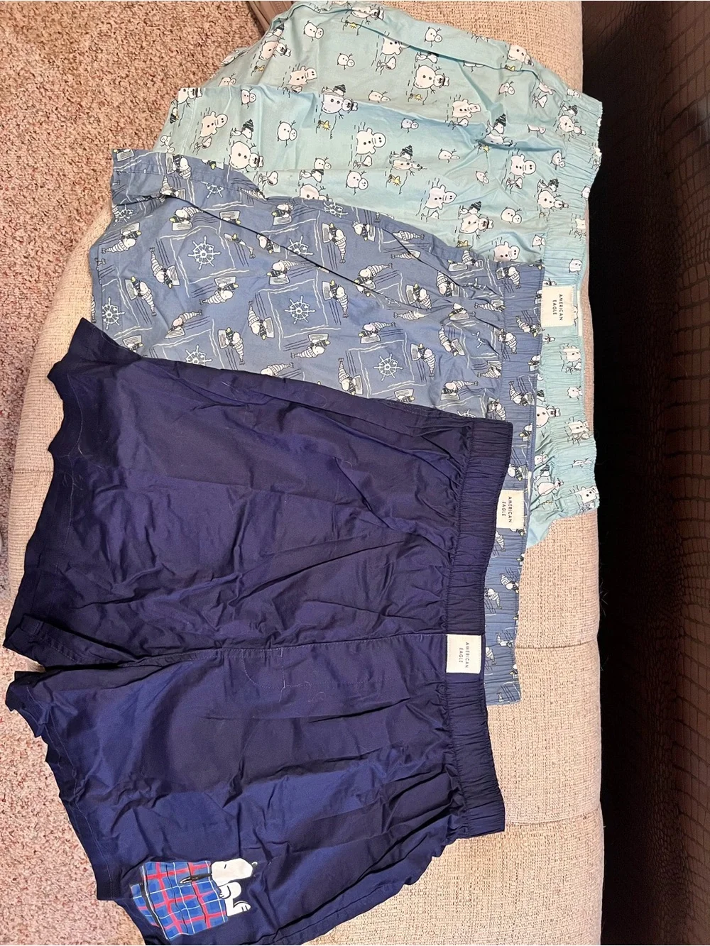 Snoopy American Eagle Men’s Boxers - Set of 3 plus AE Striped Pair Bundle